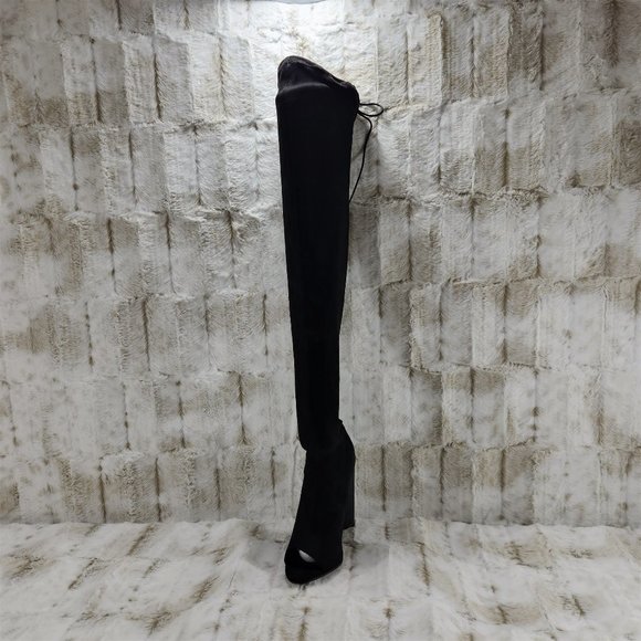 So MeBlack Faux Suede Stretch OTK Thigh Boot 4" Chunky Heels Size 6.5 - Picture 3 of 9